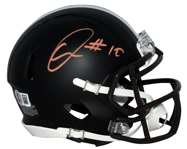 QUINSHON JUDKINS SIGNED CLEVELAND BROWNS FLAT BLACK SPEED MINI HELMET BECKETT