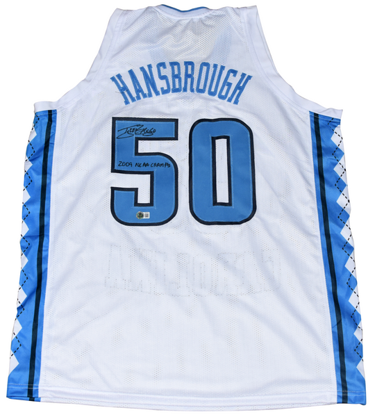 TYLER HANSBROUGH SIGNED NORTH CAROLINA TAR HEELS #50 JERSEY W/ 2009 NCAA CHAMPS