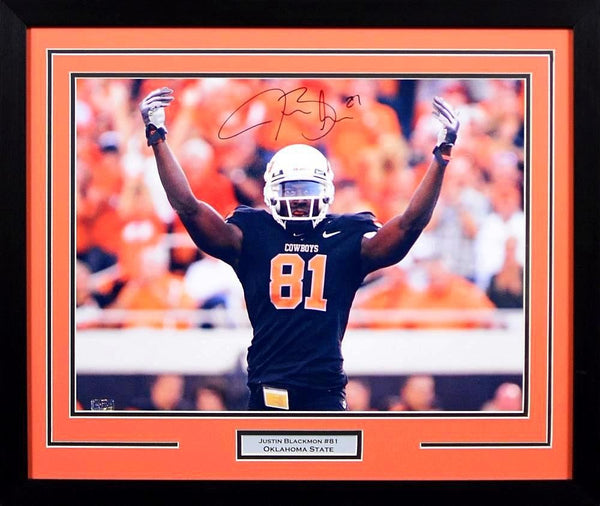JUSTIN BLACKMON AUTOGRAPHED OKLAHOMA STATE COWBOYS 16x20 FRAMED PHOTO COA