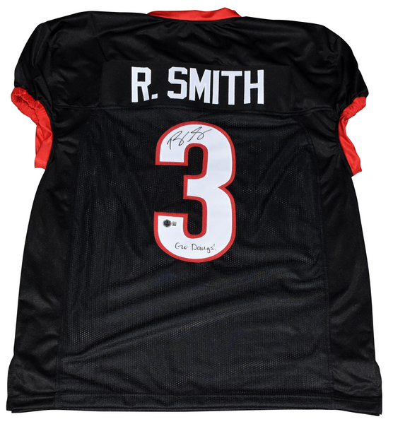 ROQUAN SMITH SIGNED GEORGIA BULLDOGS #3 BLACK GAME CUT JERSEY W/ GO DAWGS