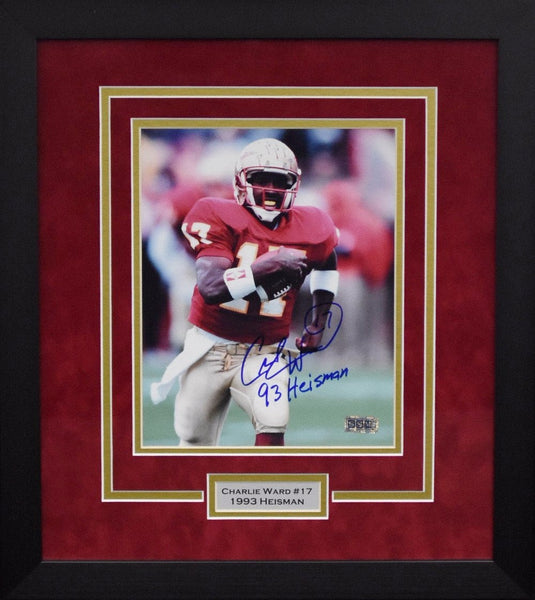 CHARLIE WARD SIGNED FLORIDA STATE SEMINOLES 8x10 FRAMED PHOTO W/ 93 HEISMAN