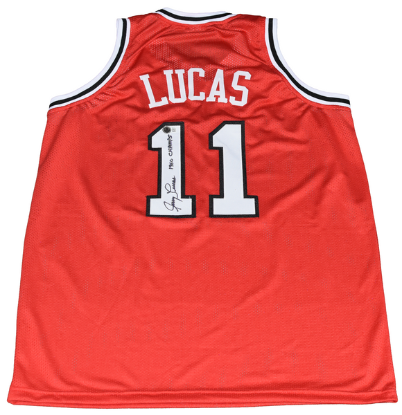 JERRY LUCAS SIGNED OHIO STATE BUCKEYES #11 RED BASKETBALL JERSEY W/ 1960 CHAMPS