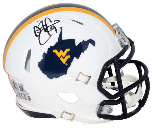 ADAM PACMAN JONES SIGNED WEST VIRGINIA MOUNTAINEERS WHITE MINI HELMET BECKETT