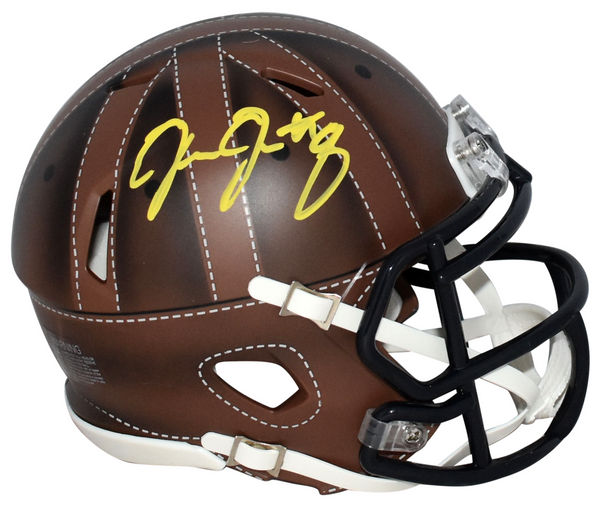 JOSH JACOBS AUTOGRAPHED GREEN BAY PACKERS LEATHER SPEED MINI HELMET JSA