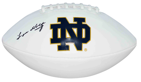 LOU HOLTZ AUTOGRAPHED SIGNED NOTRE DAME IRISH WHITE LOGO FOOTBALL BECKETT