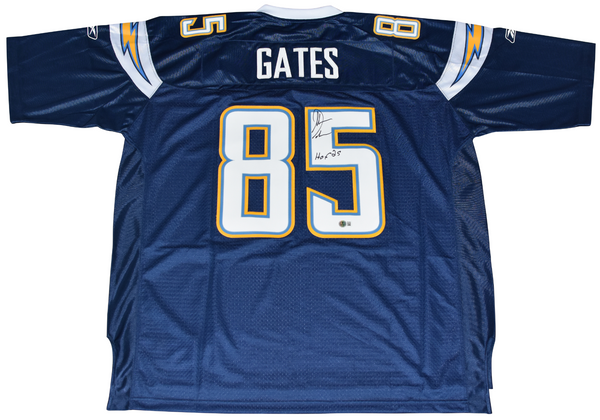 ANTONIO GATES SIGNED SAN DIEGO CHARGERS #85 REEBOK PREMIER JERSEY W/ HOF 25