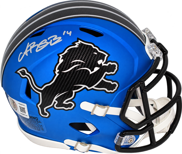 AMON-RA ST BROWN SIGNED DETROIT LIONS RIVALRIES SPEED MINI HELMET BECKETT