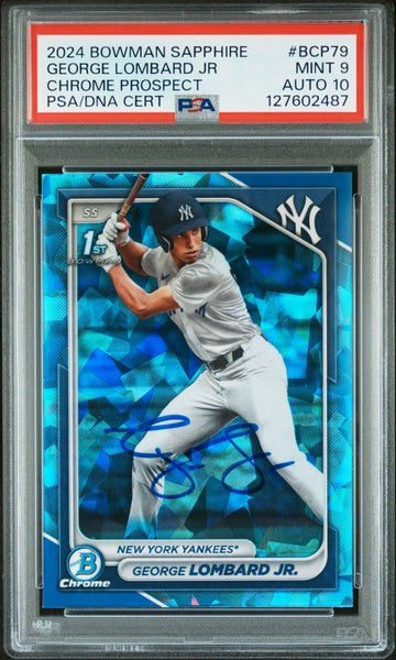 GEORGE LOMBARD JR SIGNED 2024 BOWMAN CHROME SAPPHIRE 1ST RC PSA 9 AUTO 10