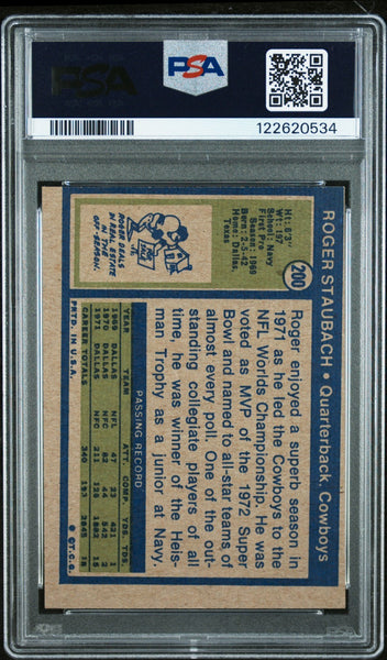ROGER STAUBACH SIGNED 1972 TOPPS ROOKIE CARD #200 CAPTAIN AMERICA PSA 8 AUTO 10