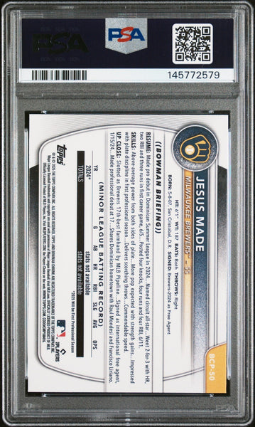 JESUS MADE SIGNED 2025 BOWMAN CHROME SAPPHIRE 1ST ROOKIE RC PSA AUTO 10