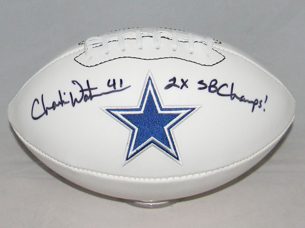 CHARLIE WATERS AUTOGRAPHED SIGNED DALLAS COWBOYS WHITE LOGO FOOTBALL GTSM