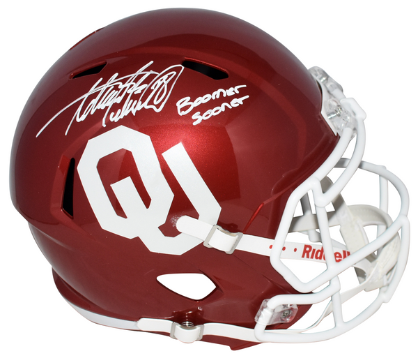 ADRIAN PETERSON SIGNED OKLAHOMA SOONERS FULL SIZE SPEED HELMET W/ BOOMER SOONER