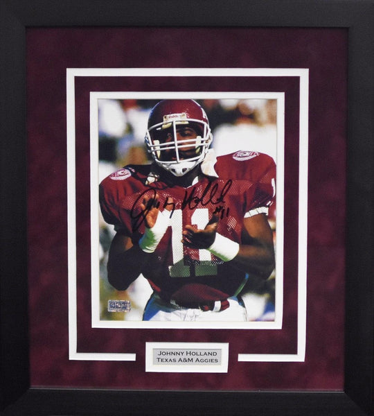 JOHNNY HOLLAND AUTOGRAPHED TEXAS A&M AGGIES 8x10 FRAMED PHOTO COA