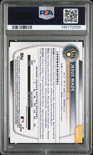 JESUS MADE SIGNED 2025 BOWMAN CHROME 1ST RC REPTILIAN REFRACTOR PSA 10 AUTO 10