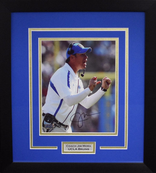 JIM MORA JR AUTOGRAPHED UCLA BRUINS 8x10 FRAMED PHOTO COA