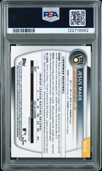 JESUS MADE SIGNED 2025 BOWMAN CHROME 1ST RC REPTILIAN REFRACTOR PSA 10 AUTO 10