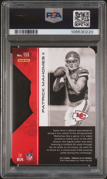 PATRICK MAHOMES SIGNED 2017 PANINI DONRUSS ELITE DIE-CUT RC /24 PSA 9 AUTO 10