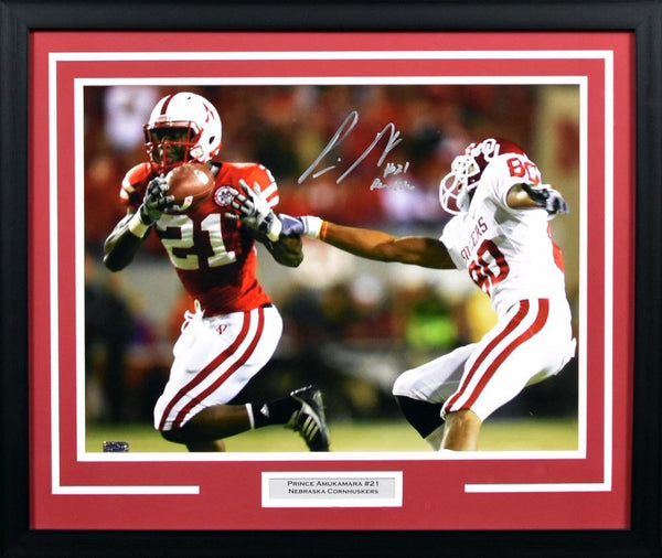 PRINCE AMUKAMARA SIGNED NEBRASKA CORNHUSKERS 16x20 FRAMED PHOTO COA