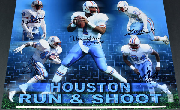 WARREN MOON JEFFIRES GIVINS DUNCAN SIGNED HOUSTON OILERS RUN & SHOOT 16x20 PHOTO