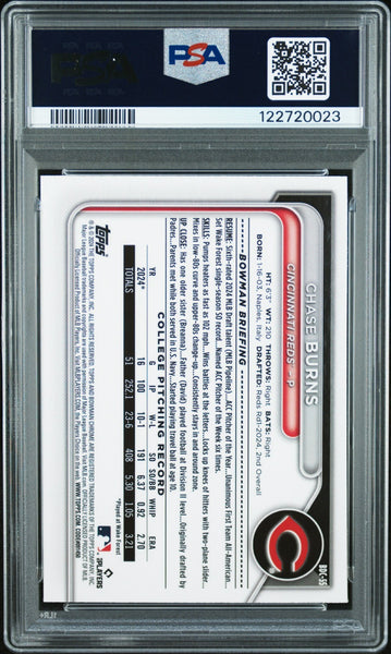CHASE BURNS SIGNED 2024 BOWMAN CHROME LUNAR GLOW REFRACTOR 1ST RC GEM PSA 10