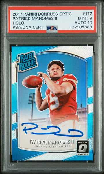 PATRICK MAHOMES SIGNED 2017 PANINI DONRUSS OPTIC HOLO ROOKIE RC PSA 9 AUTO 10