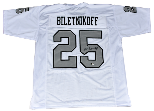 FRED BILETNIKOFF AUTOGRAPHED OAKLAND RAIDERS #25 WHITE JERSEY BECKETT