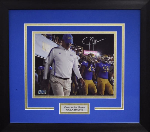 JIM MORA JR AUTOGRAPHED UCLA BRUINS 8x10 FRAMED PHOTO COA