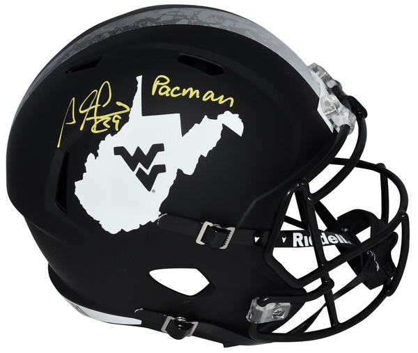ADAM JONES SIGNED WEST VIRGINIA MOUNTAINEERS BLACK FULL SIZE HELMET W/ PACMAN