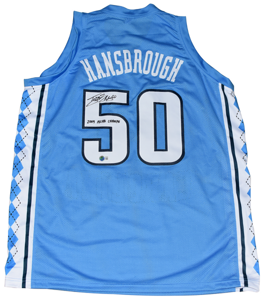 TYLER HANSBROUGH SIGNED NORTH CAROLINA TAR HEELS #50 JERSEY W/ 2009 NCAA CHAMPS