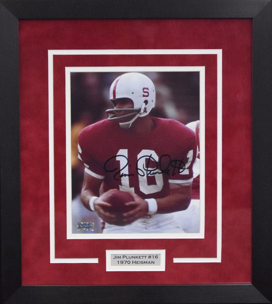 JIM PLUNKETT AUTOGRAPHED STANFORD CARDINAL 8x10 FRAMED PHOTO COA