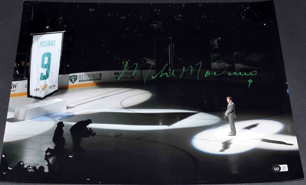 MIKE MODANO AUTOGRAPHED DALLAS STARS JERSEY RETIREMENT 16x20 PHOTO BECKETT
