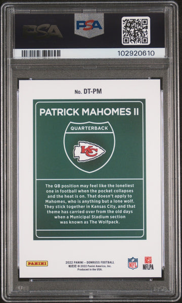 PATRICK MAHOMES SIGNED 2022 PANINI DONRUSS OPTIC DOWNTOWN AUTO PSA 9
