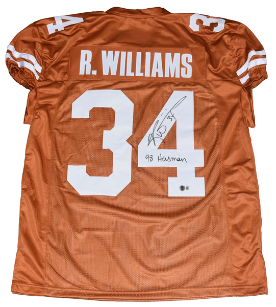 RICKY WILLIAMS SIGNED TEXAS LONGHORNS #34 GAME CUT JERSEY W/ 98 HEISMAN