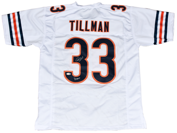 CHARLES TILLMAN SIGNED CHICAGO BEARS #33 WHITE JERSEY JSA W/ PEANUT