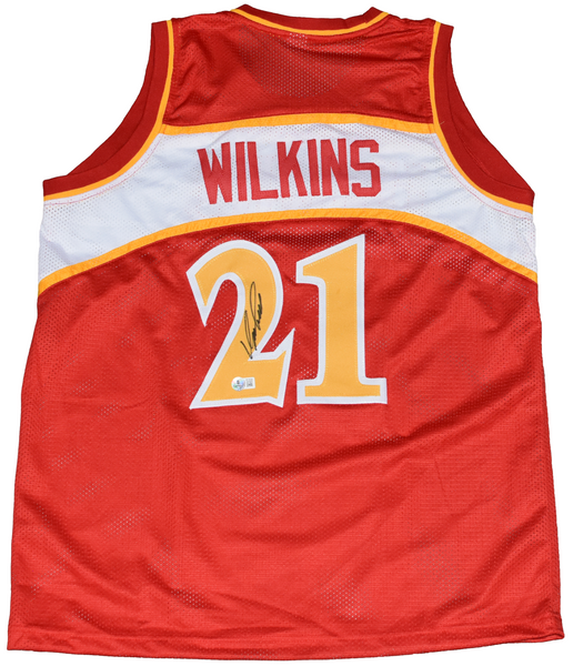DOMINIQUE WILKINS SIGNED ATLANTA HAWKS #21 RED BASKETBALL JERSEY BECKETT
