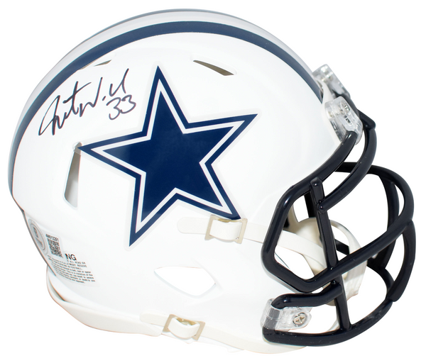 JAVONTE WILLIAMS SIGNED DALLAS COWBOYS FLAT WHITE SPEED MINI HELMET BECKETT