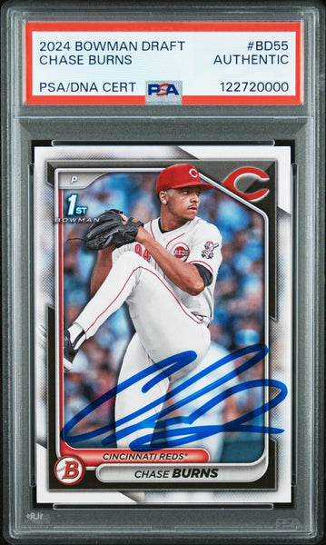 CHASE BURNS SIGNED 2024 BOWMAN DRAFT 1ST ROOKIE RC PSA AUTO AUTHENTIC