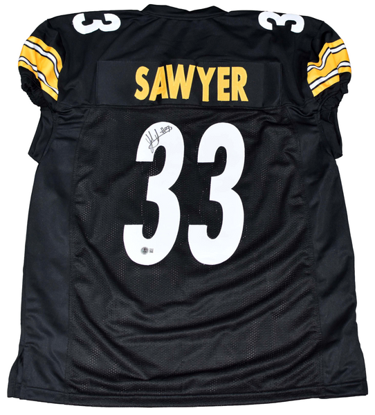 JACK SAWYER SIGNED PITTSBURGH STEELERS #33 BLACK GAME CUT JERSEY BECKETT