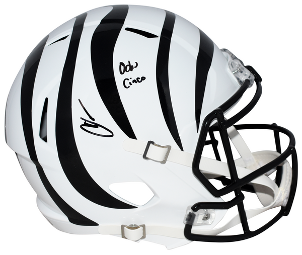 CHAD JOHNSON SIGNED CINCINNATI BENGALS WHITE FULL SIZE HELMET W/ OCHO CINCO