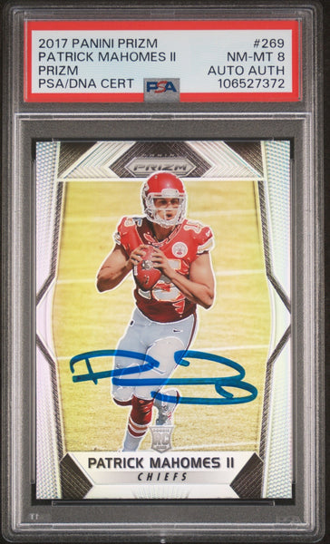 PATRICK MAHOMES SIGNED 2017 PANINI SILVER PRIZM ROOKIE #269 AUTO RC PSA 8