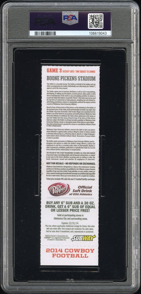 PATRICK MAHOMES SIGNED 2014 TEXAS TECH VS OKLAHOMA STATE NCAA DEBUT TICKET PSA