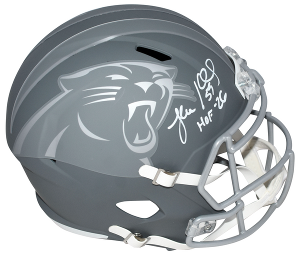 LUKE KUECHLY SIGNED CAROLINA PANTHERS SLATE FULL SIZE SPEED HELMET W/ HOF 26