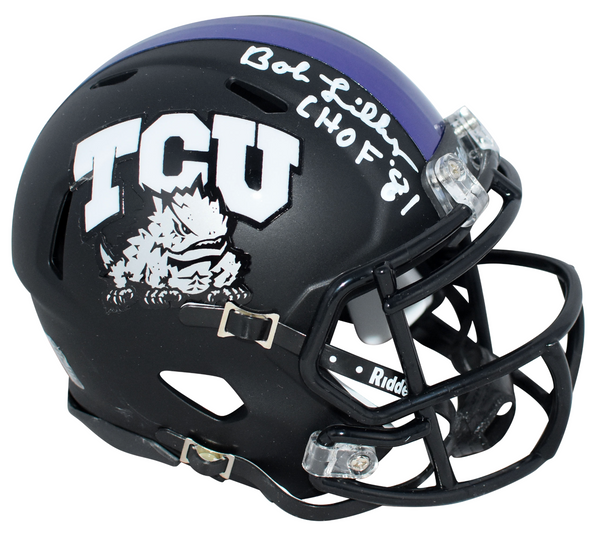 BOB LILLY AUTOGRAPHED TCU HORNED FROGS BLACK SPEED MINI HELMET W/ CHOF 81