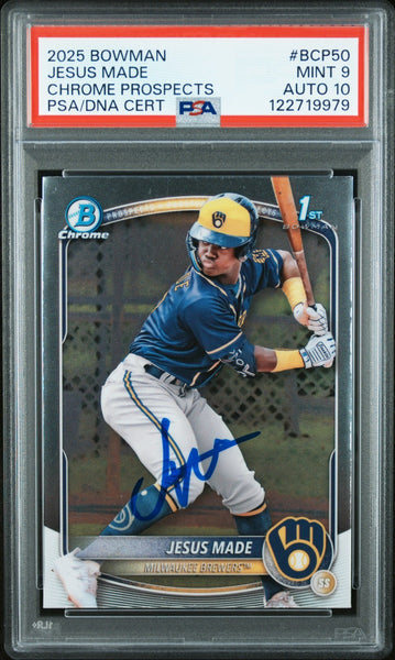 JESUS MADE SIGNED 2025 BOWMAN CHROME PROSPECTS 1ST ROOKIE RC PSA 9 AUTO 10