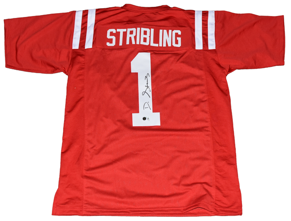DE'ZHAUN STRIBLING SIGNED OLE MISS MISSISSIPPI REBELS #1 RED JERSEY BECKETT