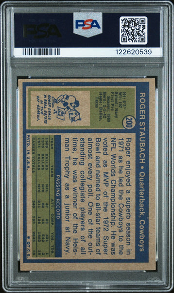 ROGER STAUBACH SIGNED 1972 TOPPS ROOKIE CARD #200 CAPTAIN AMERICA PSA 5 AUTO 10