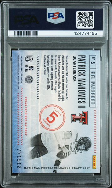 PATRICK MAHOMES SIGNED 2017 PANINI PRESTIGE NFL PASSPORT ROOKIE PSA 9 AUTO 10