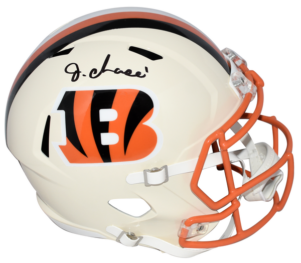 JA'MARR CHASE SIGNED CINCINNATI BENGALS RETRO FULL SIZE SPEED HELMET BECKETT