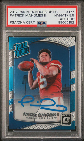 PATRICK MAHOMES SIGNED 2017 PANINI DONRUSS OPTIC RATED ROOKIE RC PSA 8.5 AUTO 10
