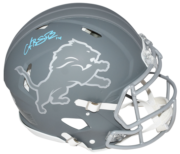AMON-RA ST BROWN SIGNED DETROIT LIONS SLATE AUTHENTIC SPEED HELMET BECKETT